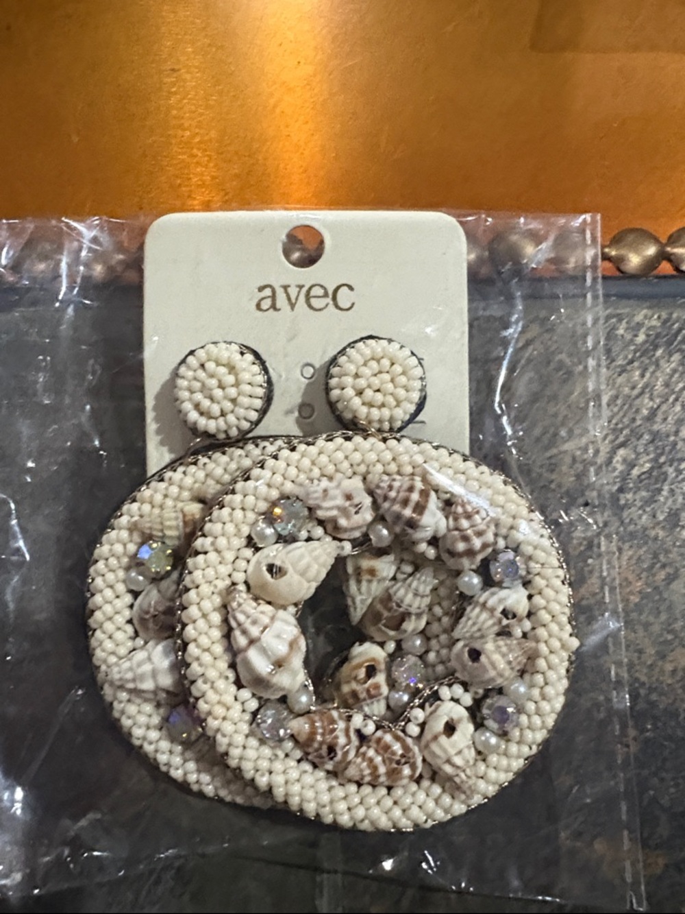 avec Beaded Shell Statement Earrings in Cream and Brown